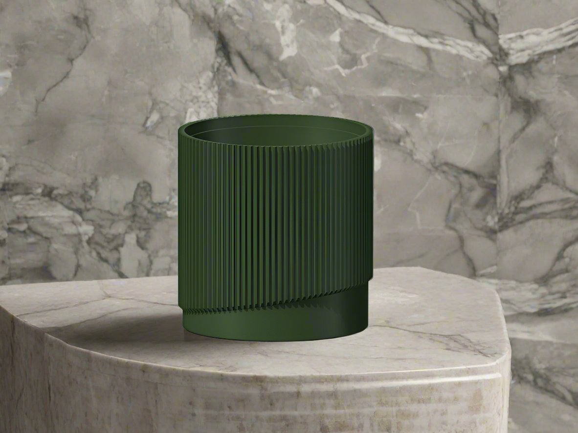 Mid-Century Ribbed Planter with Drainage | Modern 3D Printed Pot –