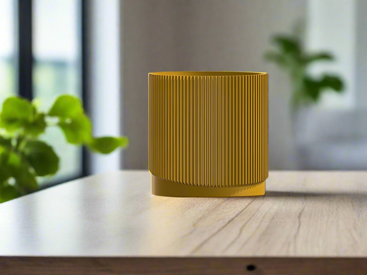 Mid-Century Ribbed Planter with Drainage | Modern 3D Printed Pot –