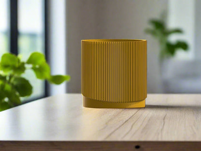 Mid-Century Ribbed Planter with Drainage | Modern 3D Printed Pot –