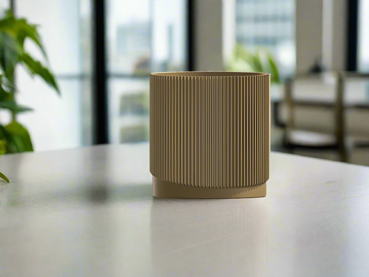 Mid-Century Ribbed Planter with Drainage | Modern 3D Printed Pot –