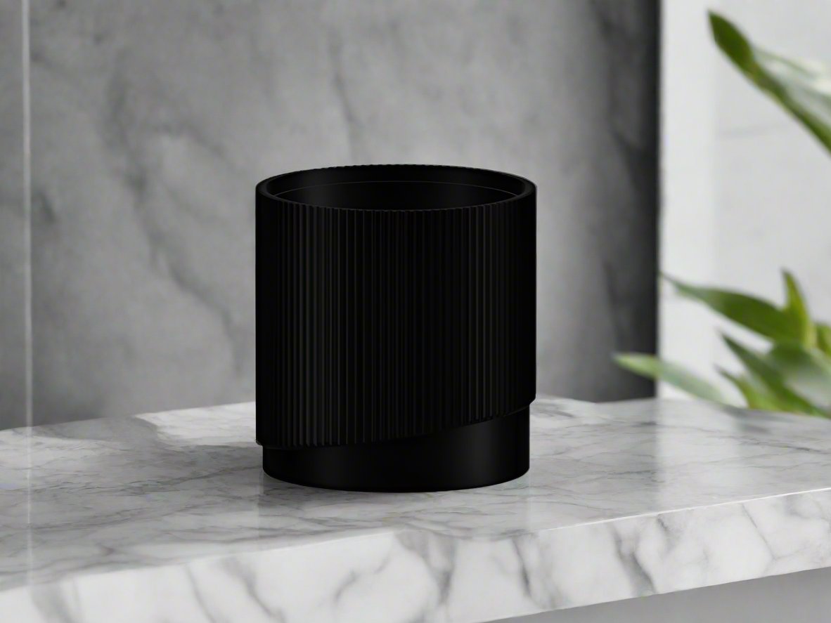 Mid-Century Ribbed Planter with Drainage | Modern 3D Printed Pot –