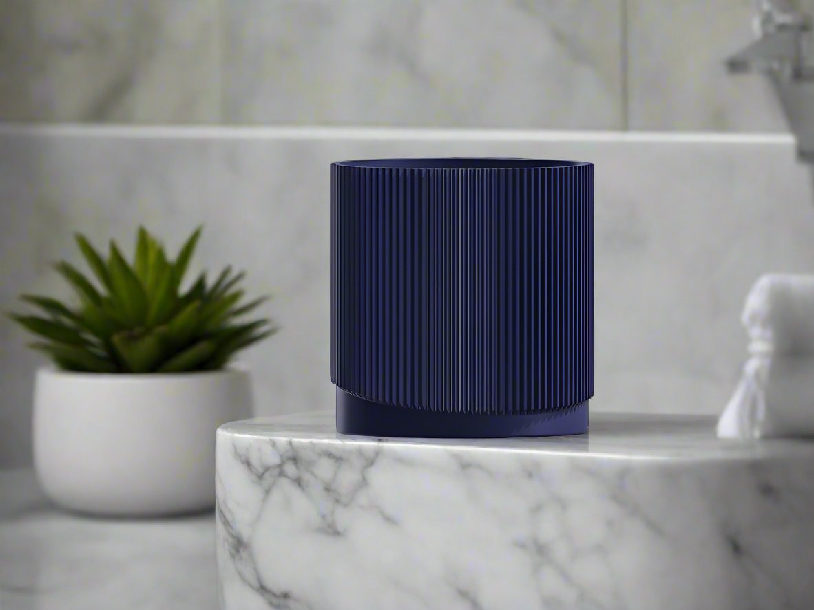 Mid-Century Ribbed Planter with Drainage | Modern 3D Printed Pot –