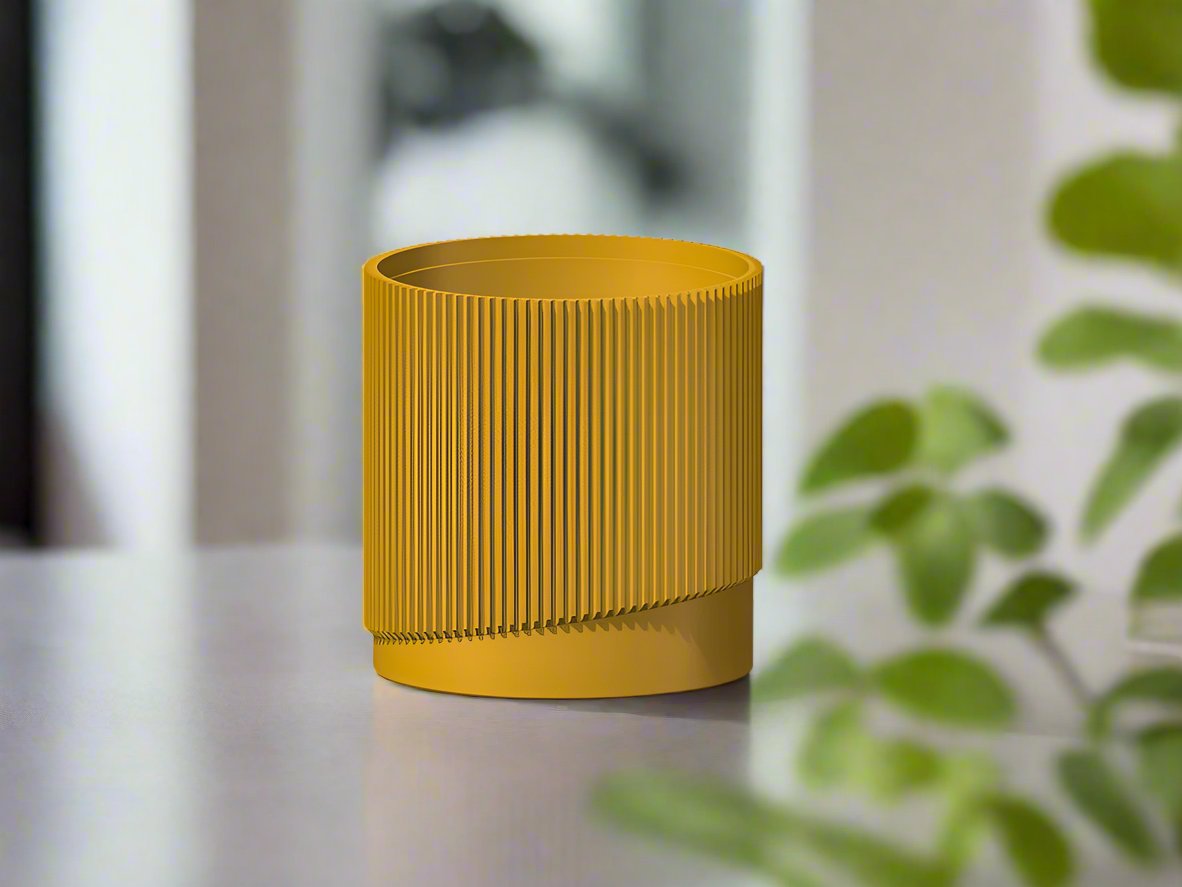 Mid-Century Ribbed Planter with Drainage | Modern 3D Printed Pot –