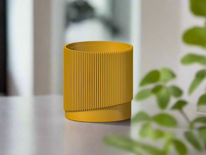 Mid-Century Ribbed Planter with Drainage | Modern 3D Printed Pot –