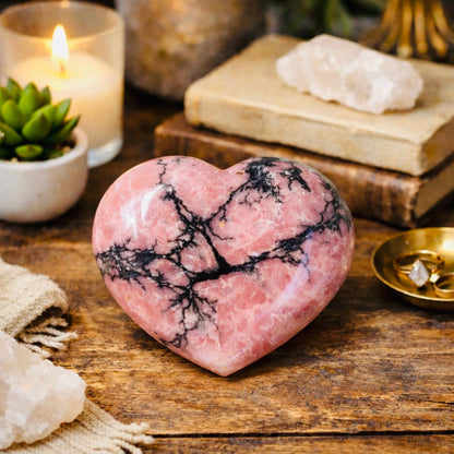 Rhodonite Crystal Heart Carving – Polished Statement Stone