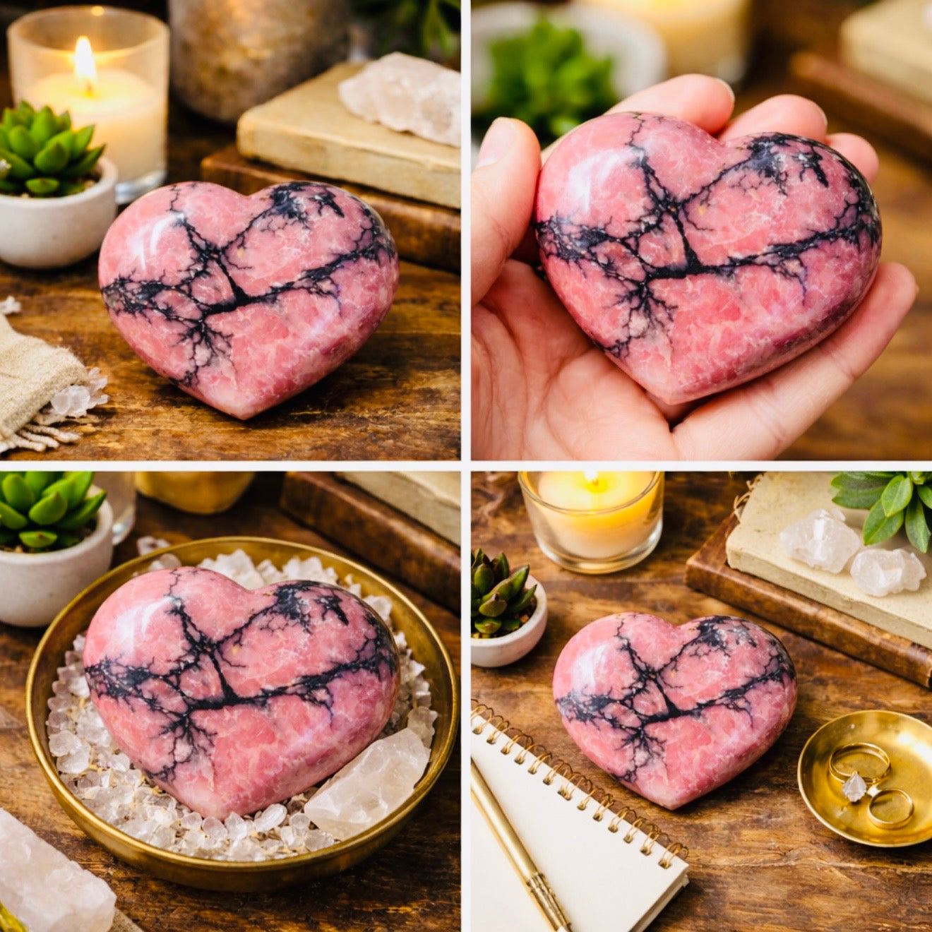 Rhodonite Crystal Heart Carving – Polished Statement Stone