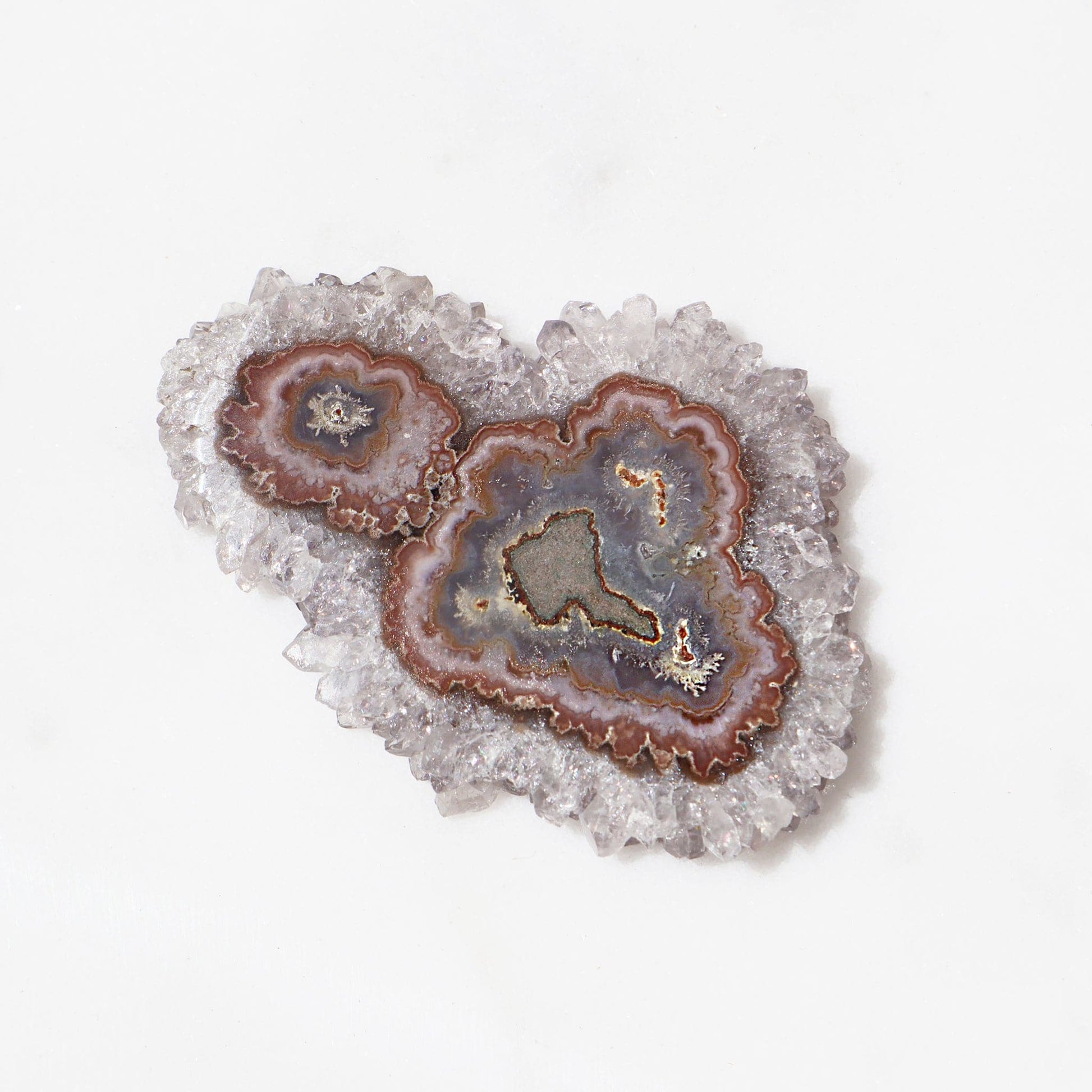 Brown Agate Center - Rare Stalactite Slice – Amethysts Crystals Stalactites