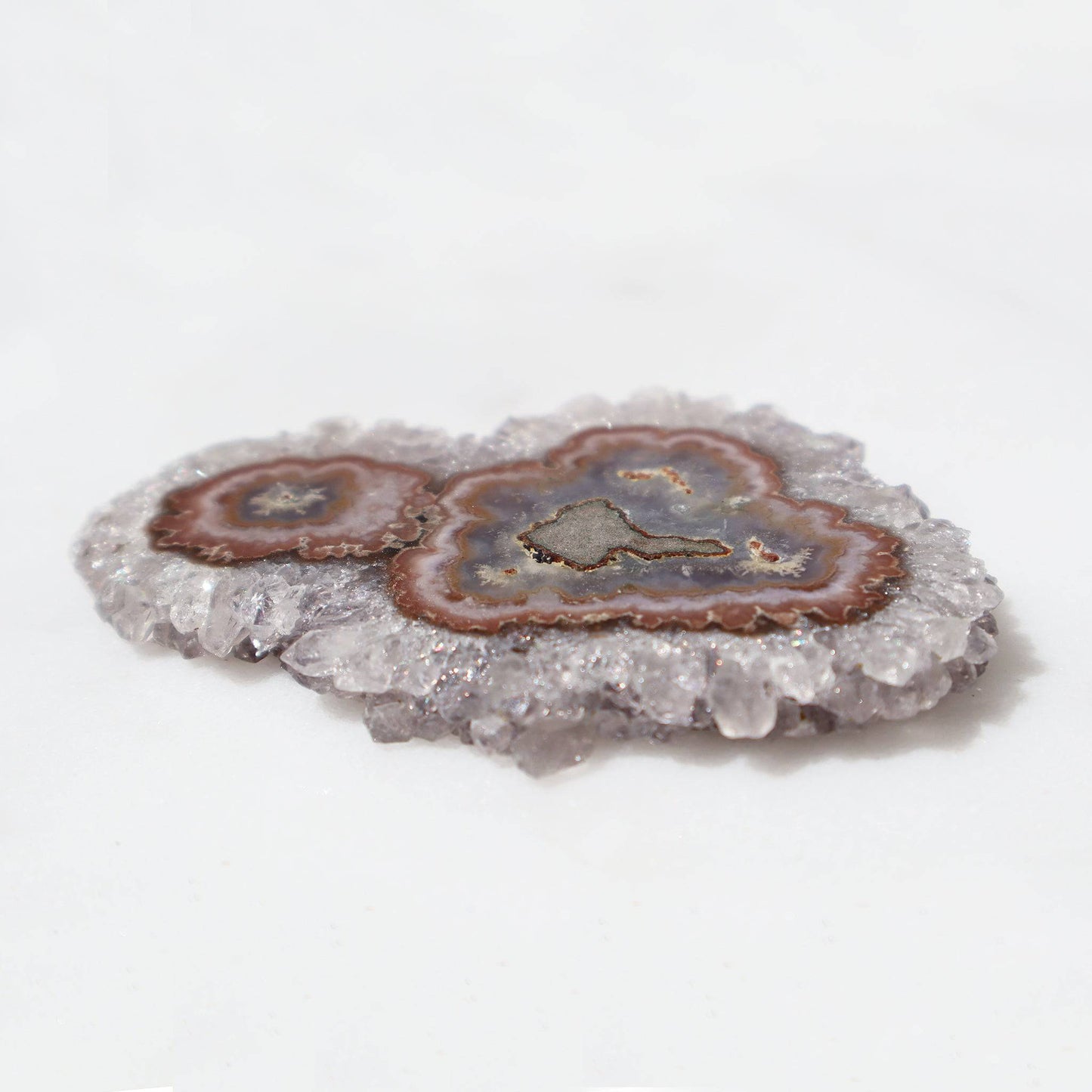 Brown Agate Center - Rare Stalactite Slice – Amethysts Crystals Stalactites