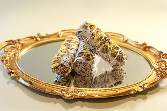 White Sage & Yellow Sinuata Flower - 4" - Native-Owned, Sustainably Harvested