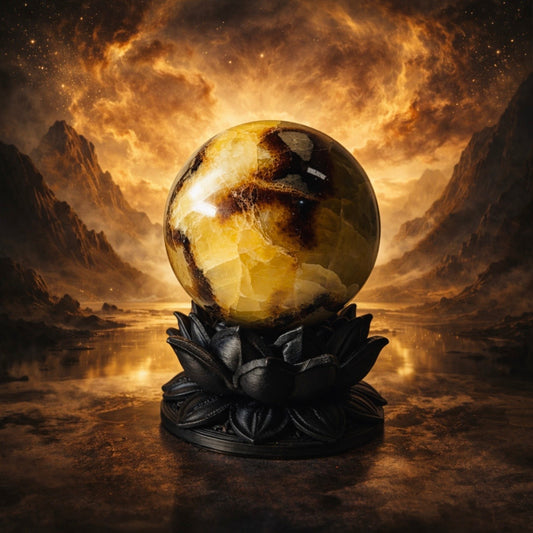 Septarian Dragon Stone Sphere with Dark Lotus Stand – Crystals & Minerals