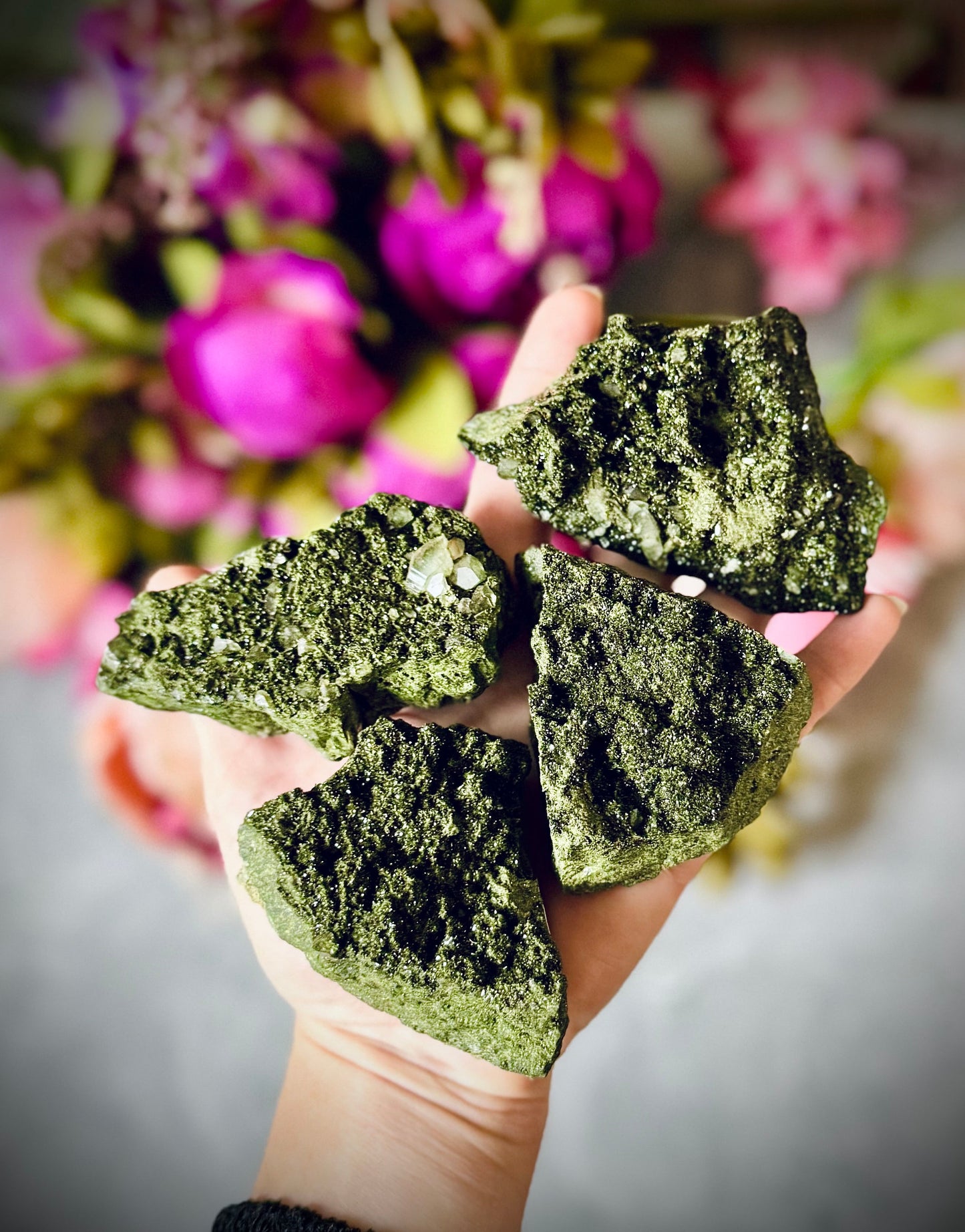 Large Forest Epidote Specimens from Turkey, Epidote and Quartz, Epidote Clusters – 175-199 Grams