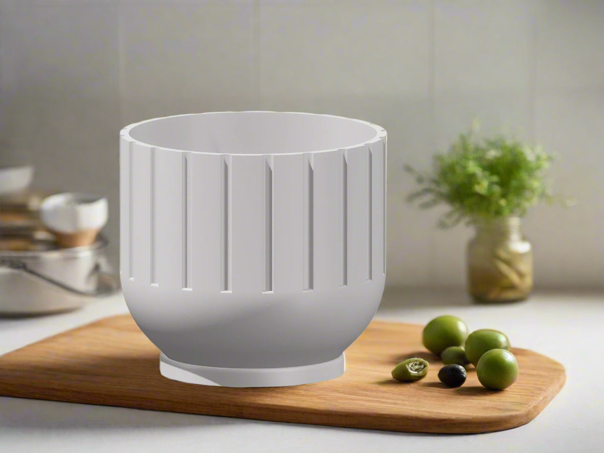 Modern Indoor Planter with Drainage – 3D Printed Fluted Plant Pot, Vertical Ribbed Design, Minimalist Decor Accent, Mid-Bubble