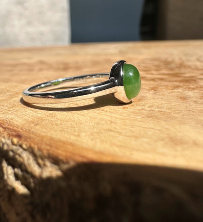 Canadian Jade Silver Ring – Genuine Nephrite Jade, Sterling Setting –