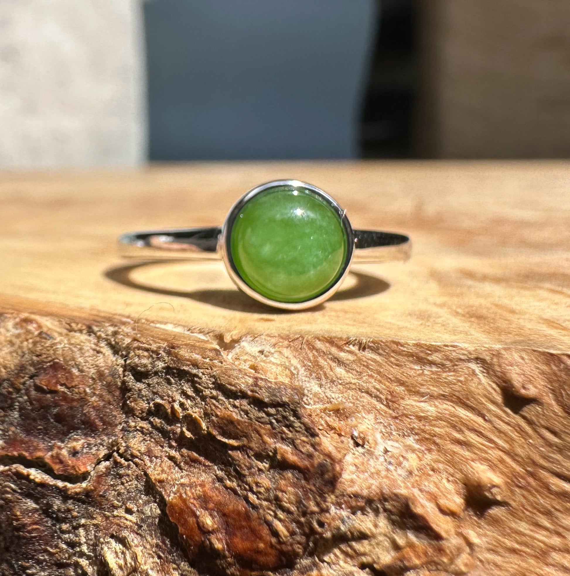 Canadian Jade Silver Ring – Genuine Nephrite Jade, Sterling Setting –