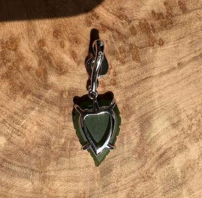 Canadian Jade Silver Leaf Pendant – Sterling Silver Jewelry 5816