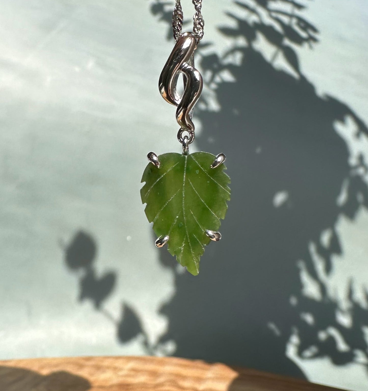 Canadian Jade Silver Leaf Pendant – Sterling Silver Jewelry 5816