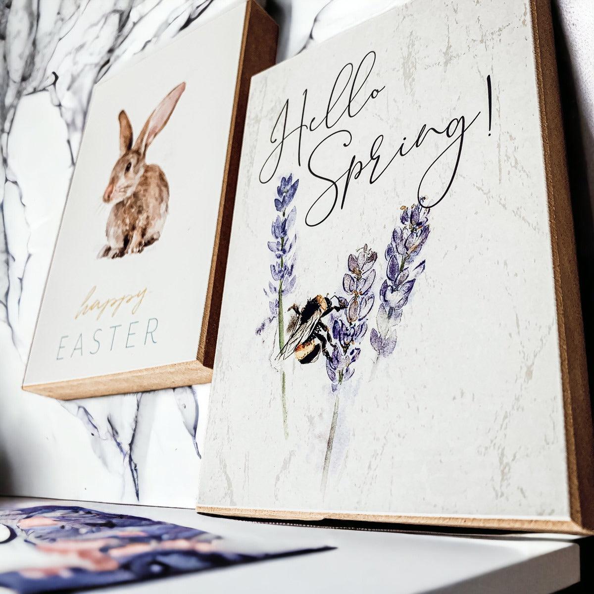 Hello Spring – wooden block sign
