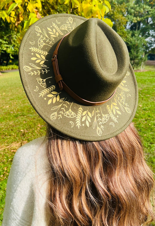 Fox & Fable - Vegan Felt Wide Brim Hat - XL Brim - Olive - Botanicals