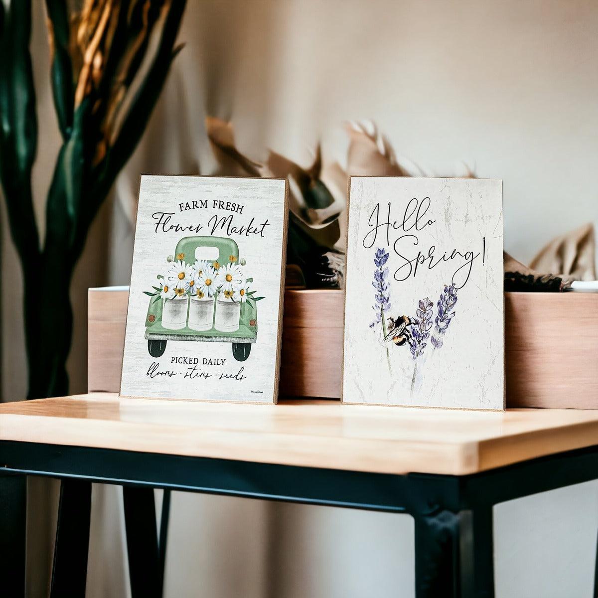 Hello Spring – wooden block sign