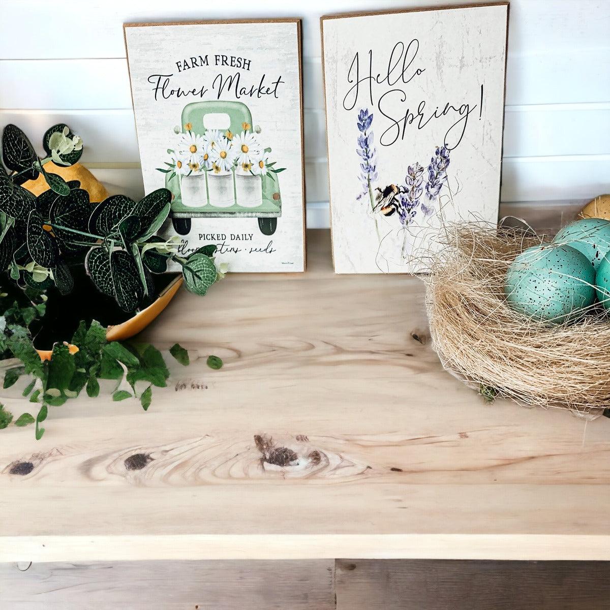 Hello Spring – wooden block sign