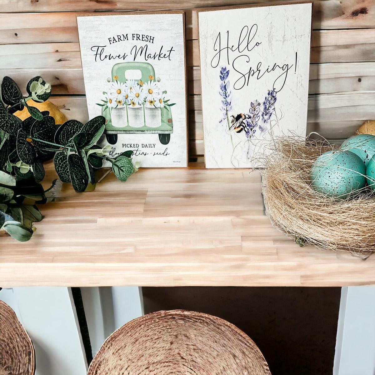 Hello Spring – wooden block sign