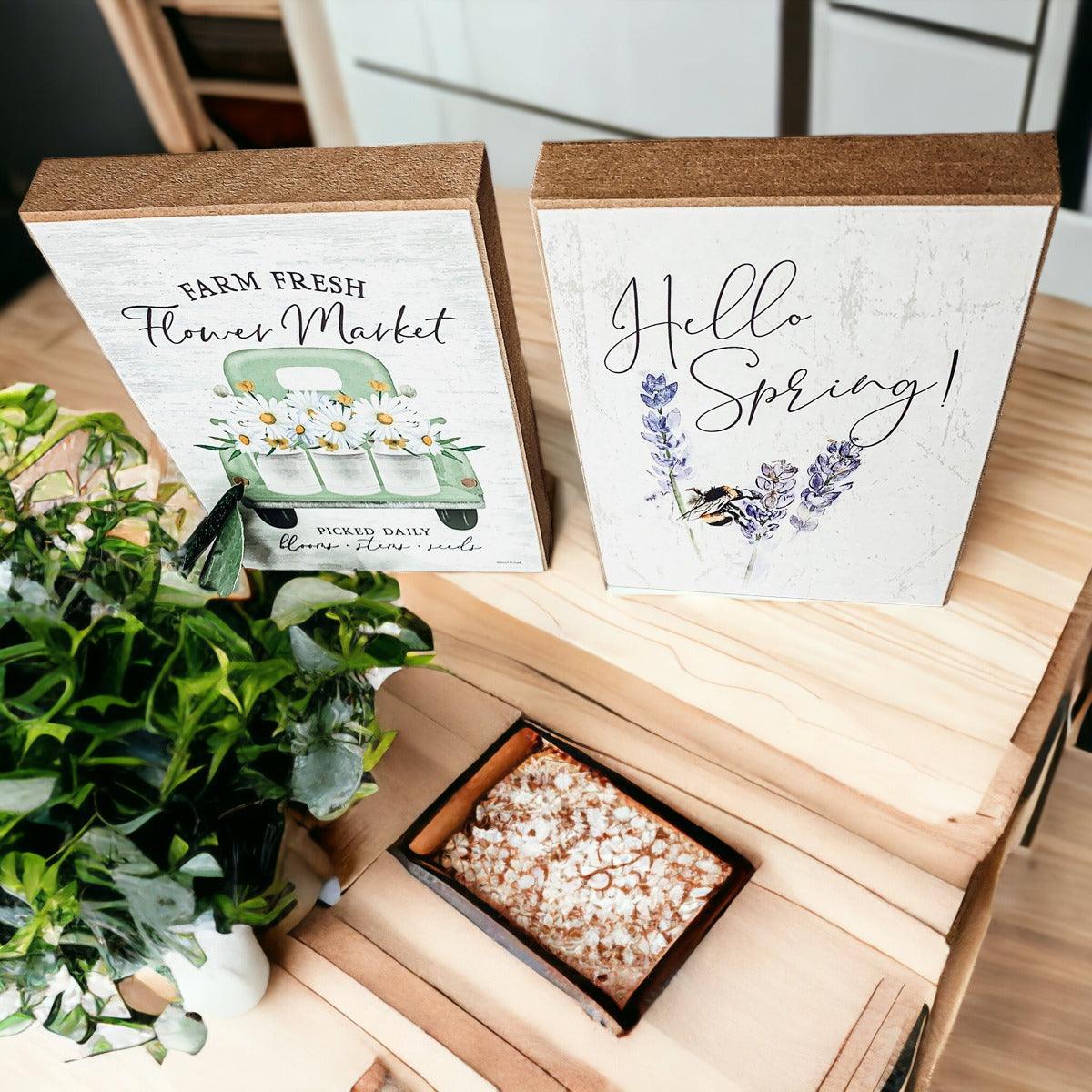Hello Spring – wooden block sign