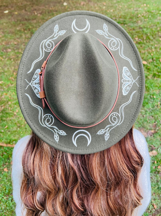 Fox & Fable - Vegan Felt Wide Brim Hat - Olive - Snake Moon