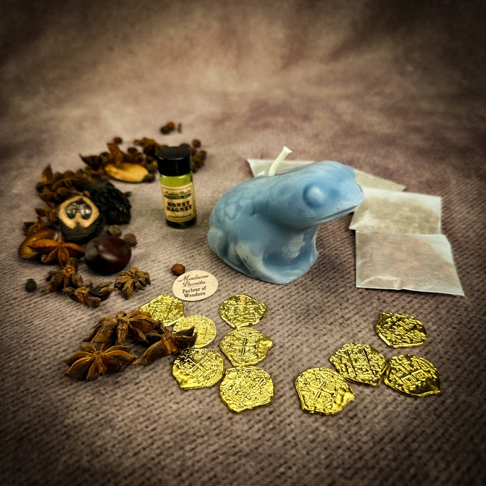Lucky Money Frog Candle Spell Kit - Abundance & Prosperity – Blue (Money from Creativity) Candle Spell Kit
