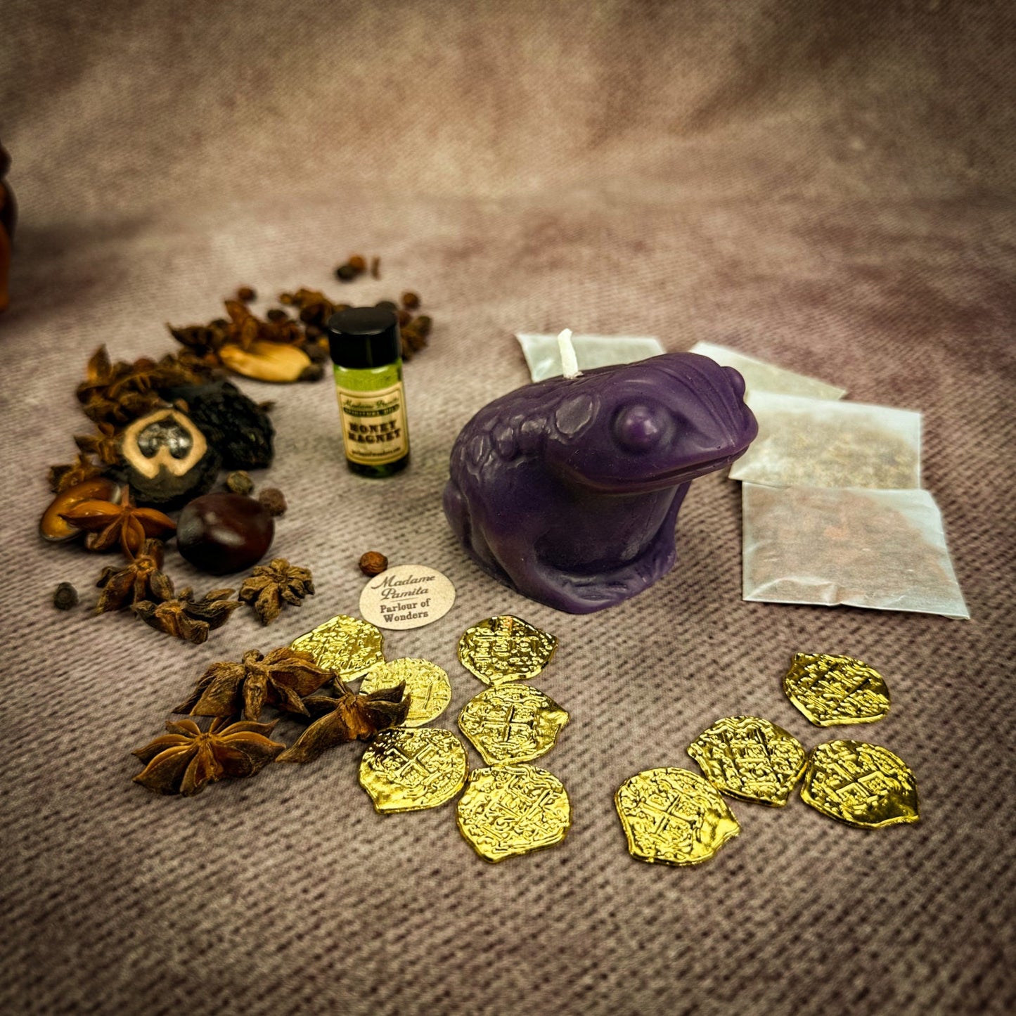 Lucky Money Frog Candle Spell Kit - Abundance & Prosperity – Purple (Money and Power) Candle Spell Kit