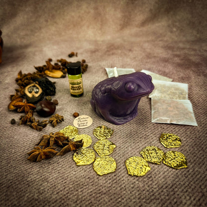 Lucky Money Frog Candle Spell Kit - Abundance & Prosperity – Purple (Money and Power) Candle Spell Kit