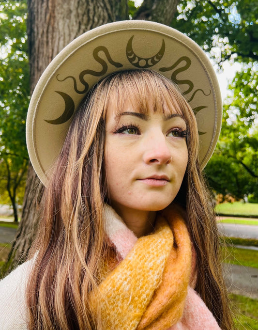 Fox & Fable - Vegan Felt Wide Brim Hat - Cream - Snake Moon Crown