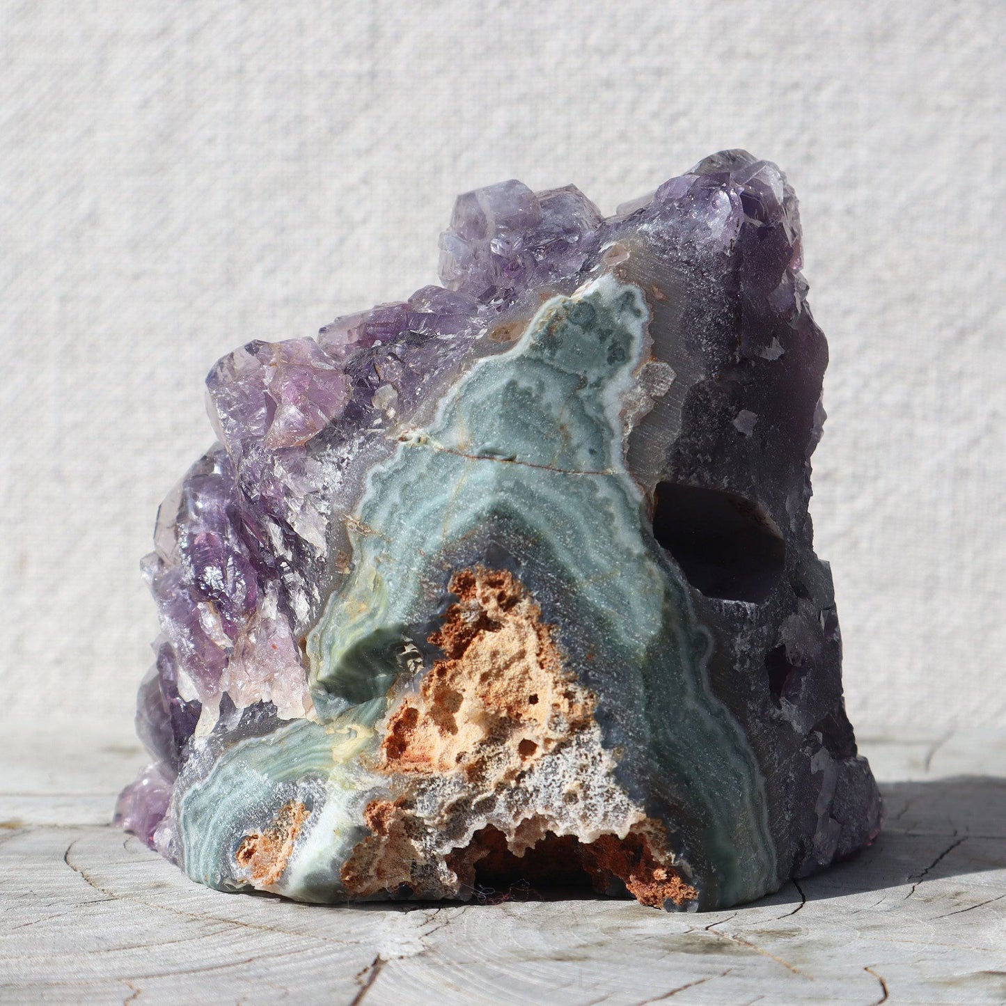 PRIMAL Raw Crystal Cluster – Blue-Green Agate & Obsidian – amethyst clusters