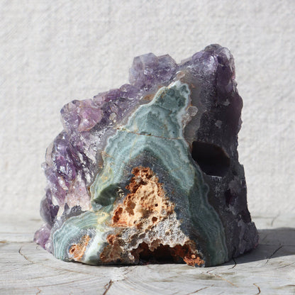PRIMAL Raw Crystal Cluster – Blue-Green Agate & Obsidian – amethyst clusters