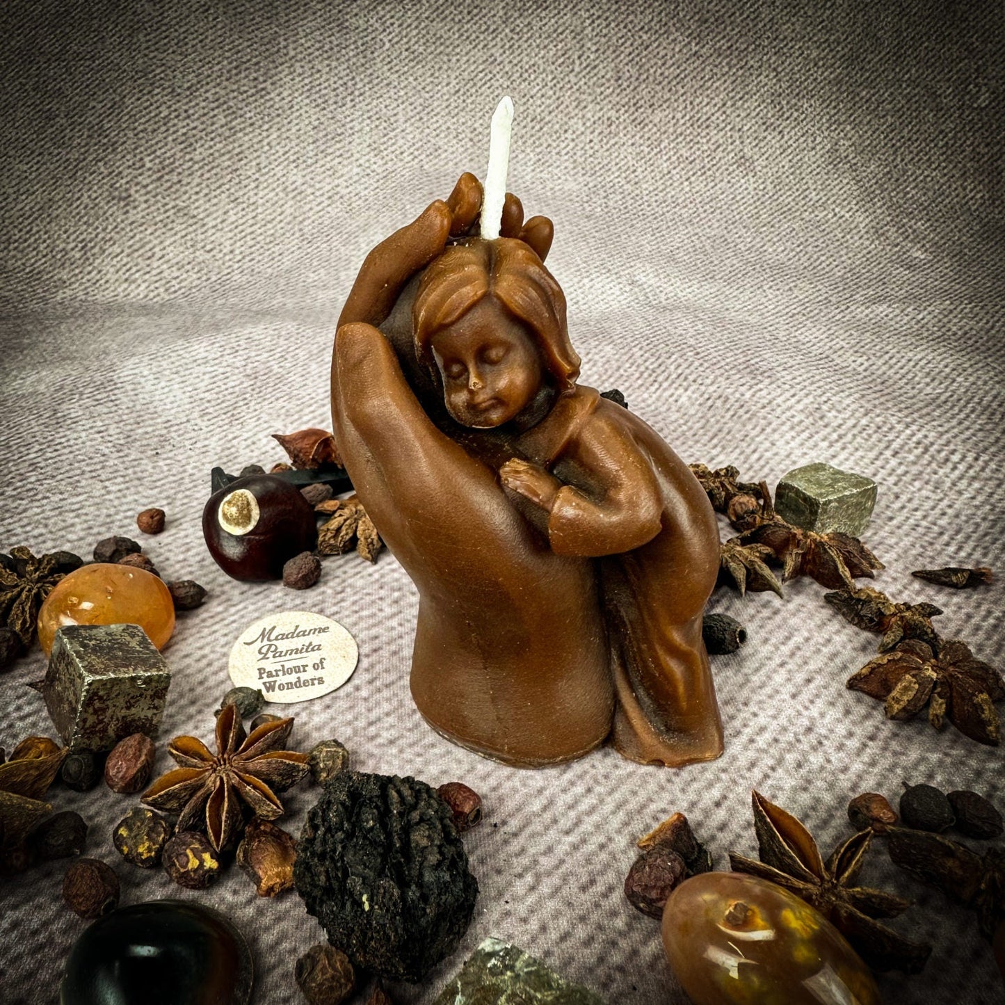 Mother Child Protection Spell Kit | Beeswax Candle – Brown (Grounding) Candle Spell Kit