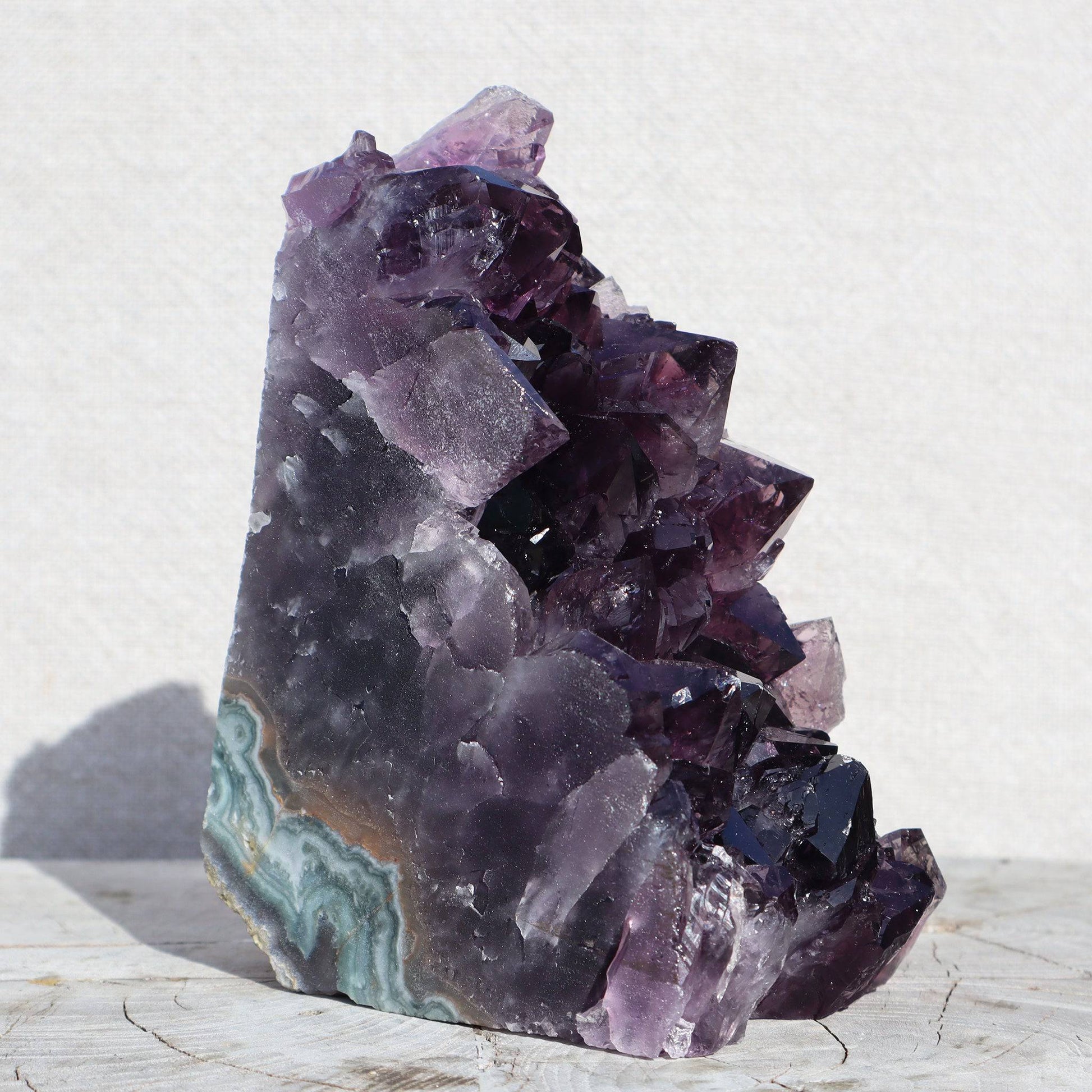 Raw Amethyst Crystal Cluster – Blue-Green Agate Display – amethyst clusters