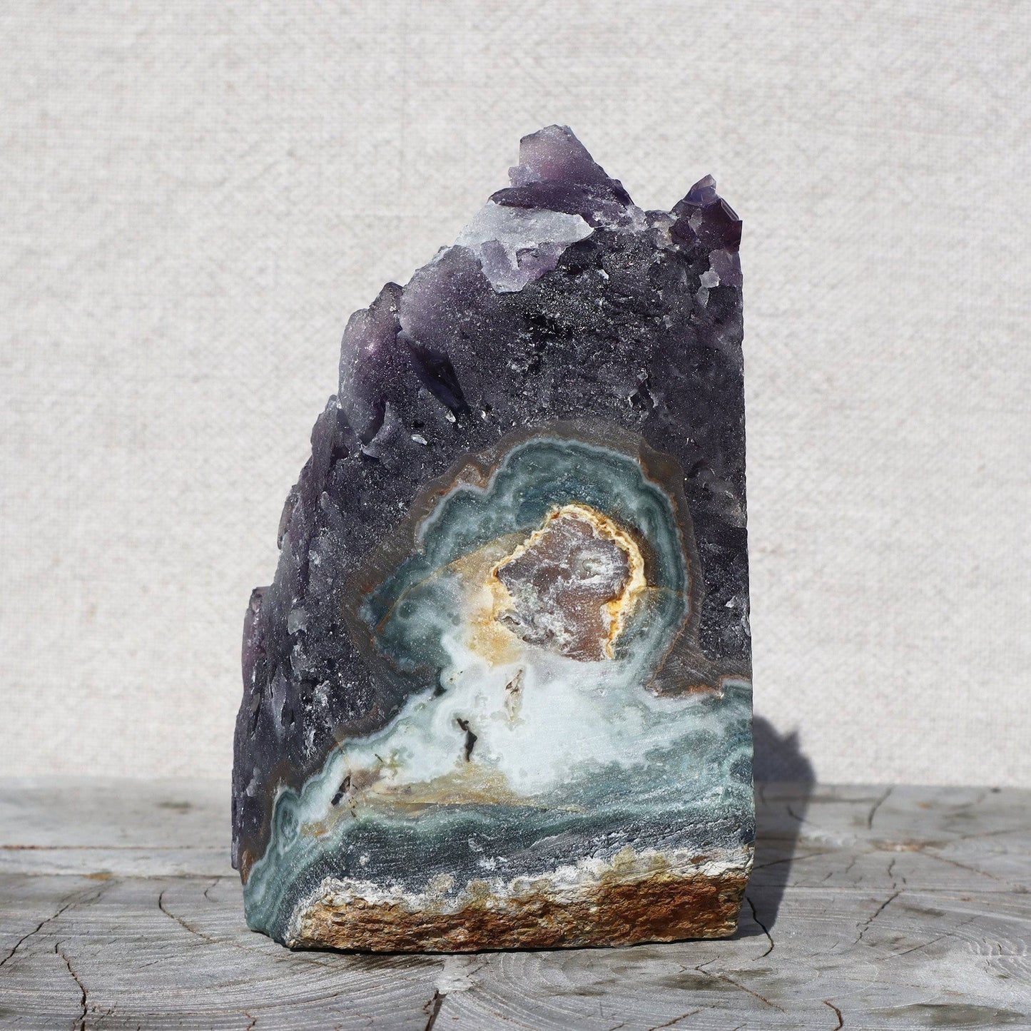 Raw Amethyst Crystal Cluster – Blue-Green Agate Display – amethyst clusters