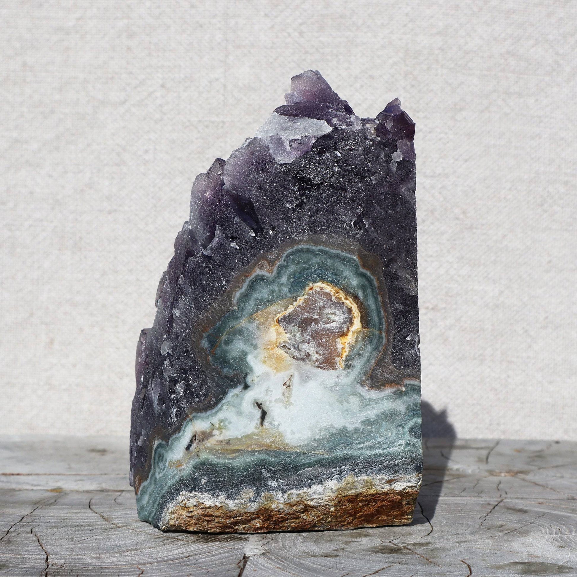 Raw Amethyst Crystal Cluster – Blue-Green Agate Display – amethyst clusters