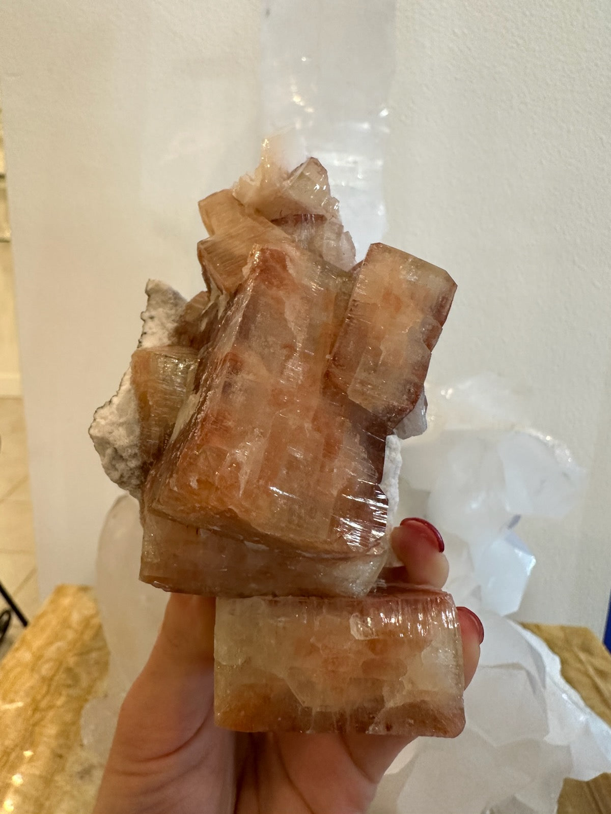 Red Apophyllite Cube with Stilbite on Matrix from Pune, India – Minerals