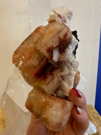 Red Apophyllite Cube with Stilbite on Matrix from Pune, India – Minerals