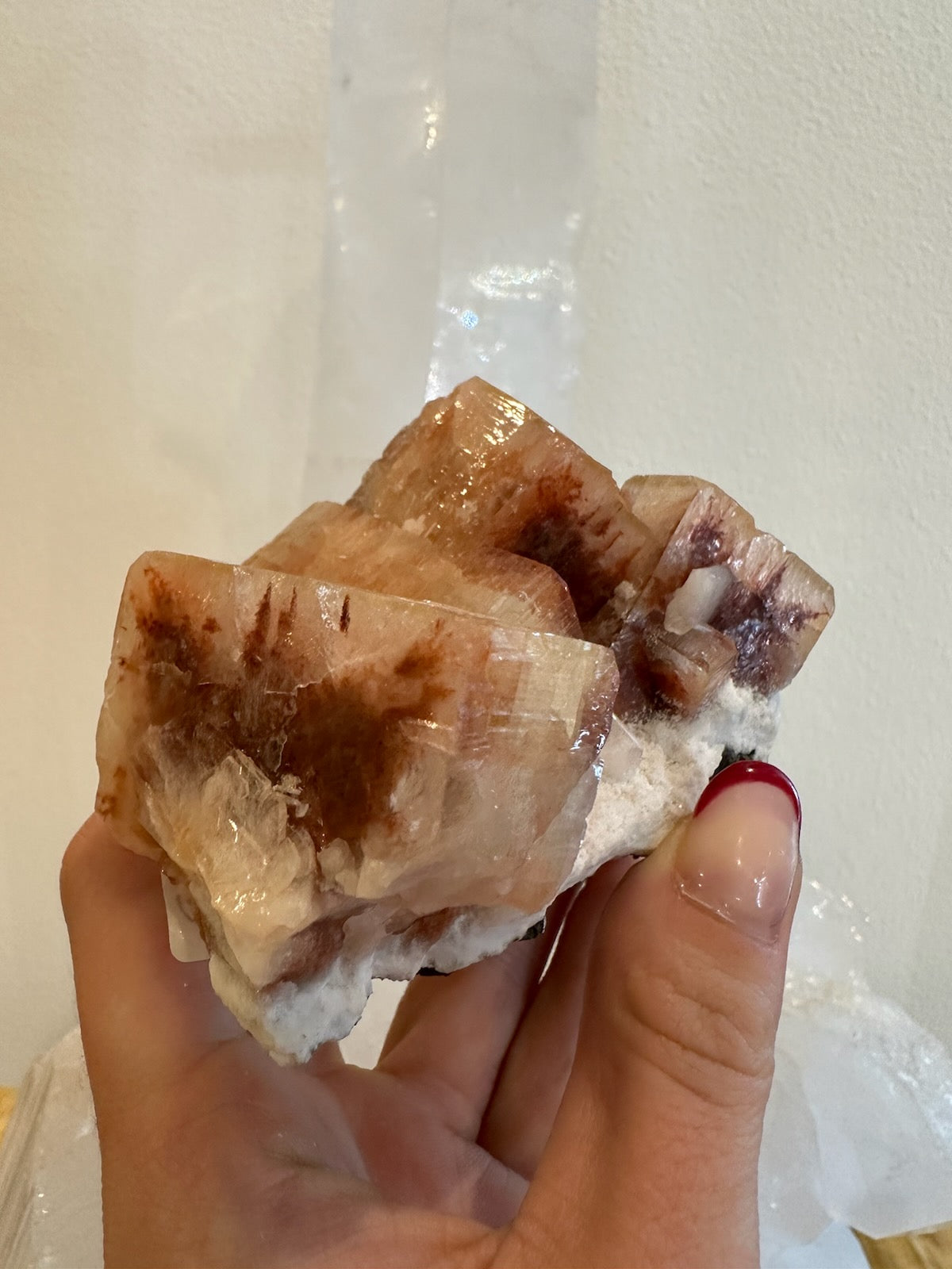 Red Apophyllite Cube with Stilbite on Matrix from Pune, India – Minerals