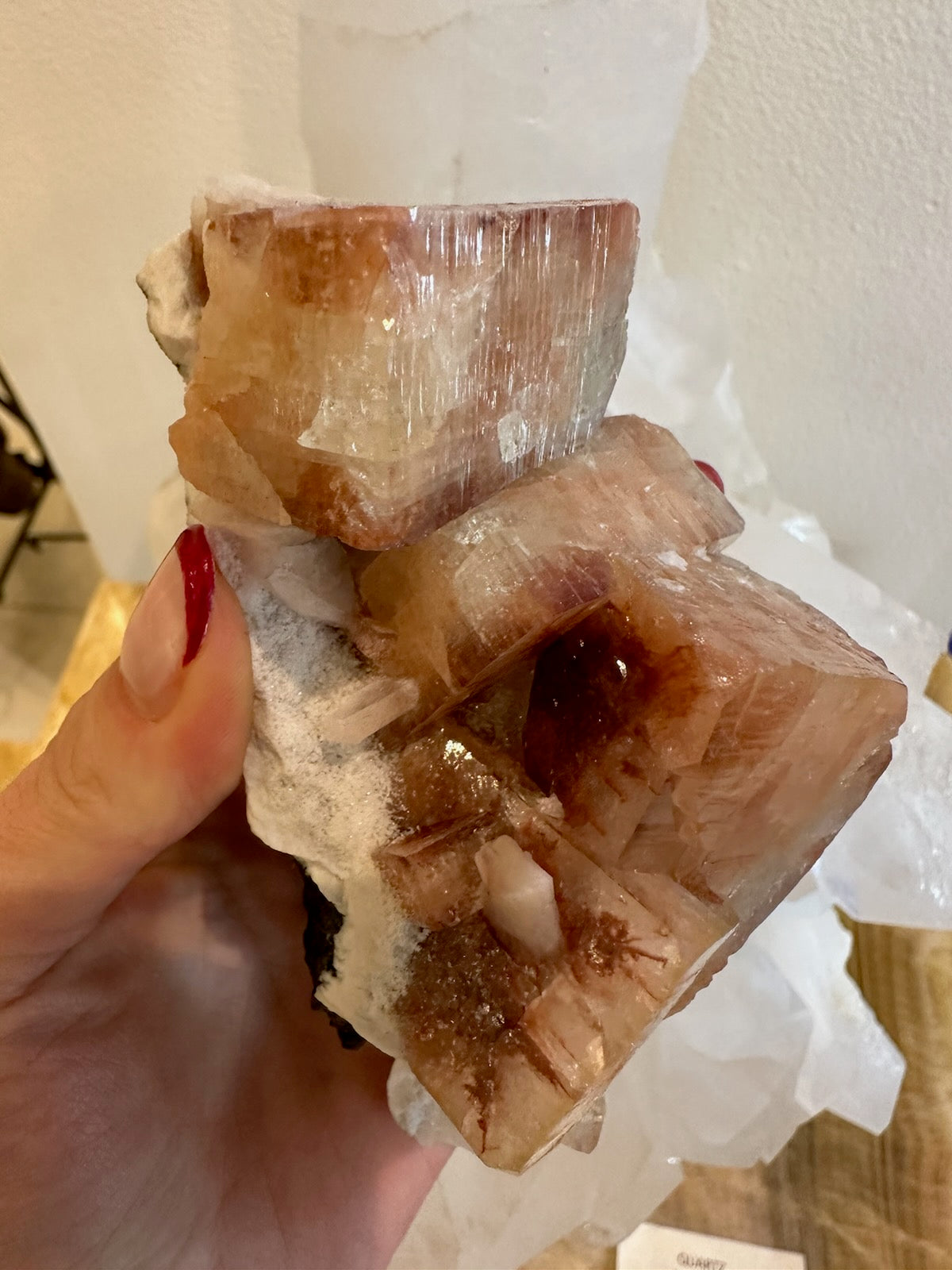 Red Apophyllite Cube with Stilbite on Matrix from Pune, India – Minerals