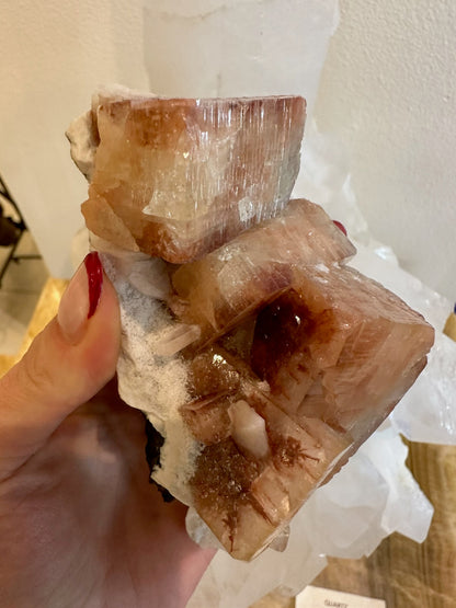 Red Apophyllite Cube with Stilbite on Matrix from Pune, India – Minerals