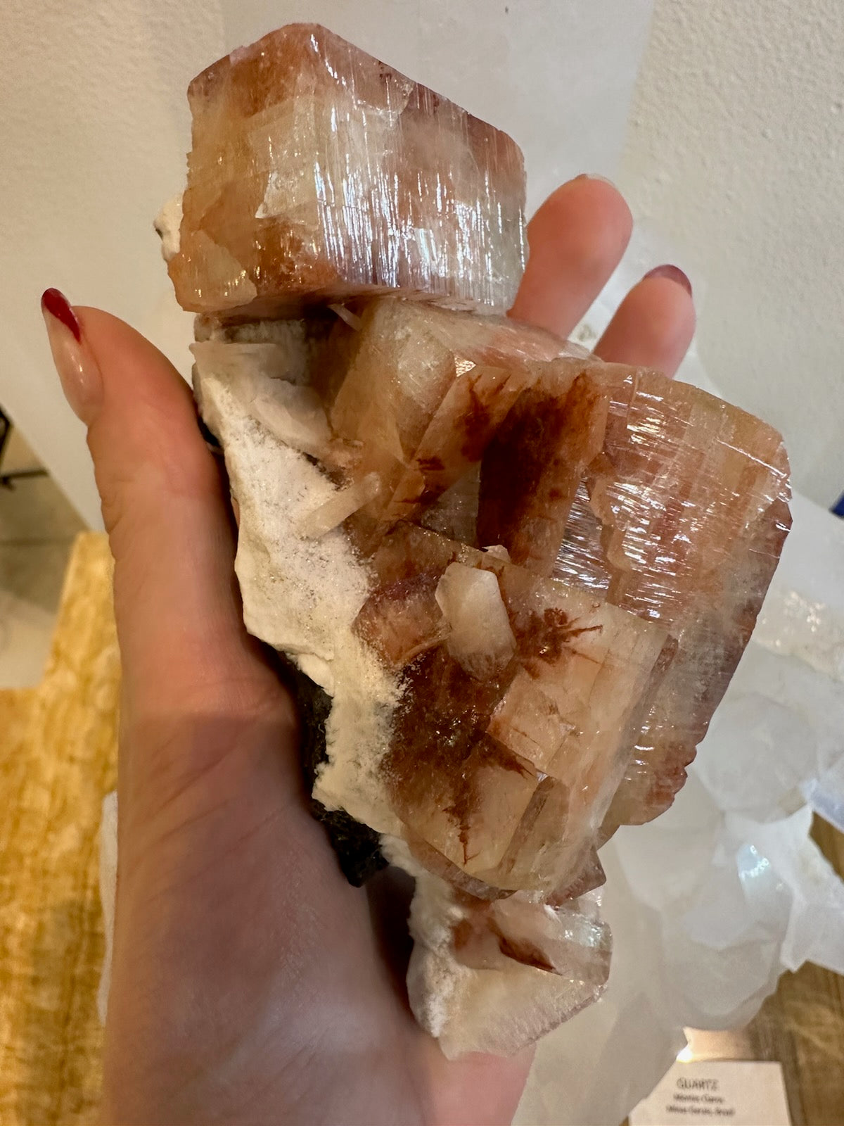 Red Apophyllite Cube with Stilbite on Matrix from Pune, India – Minerals