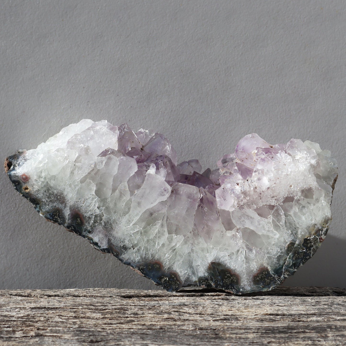 Rugged Crown Amethyst Geode Slice | Basalt & Agate Display – Rare Quartz Geodes