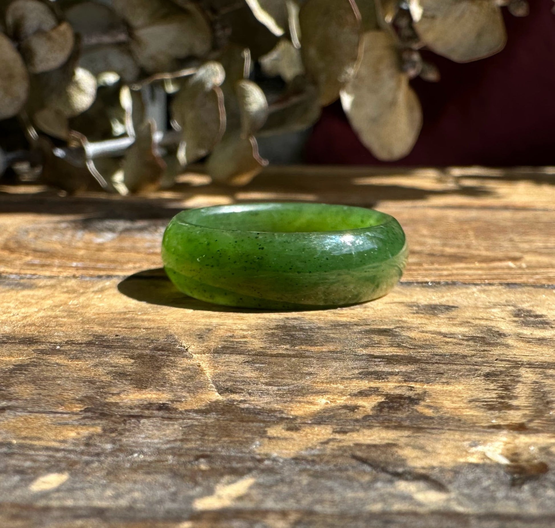 Green Nephrite Jade Band Ring – 6.5mm Hand Carved Unisex Jewelry –