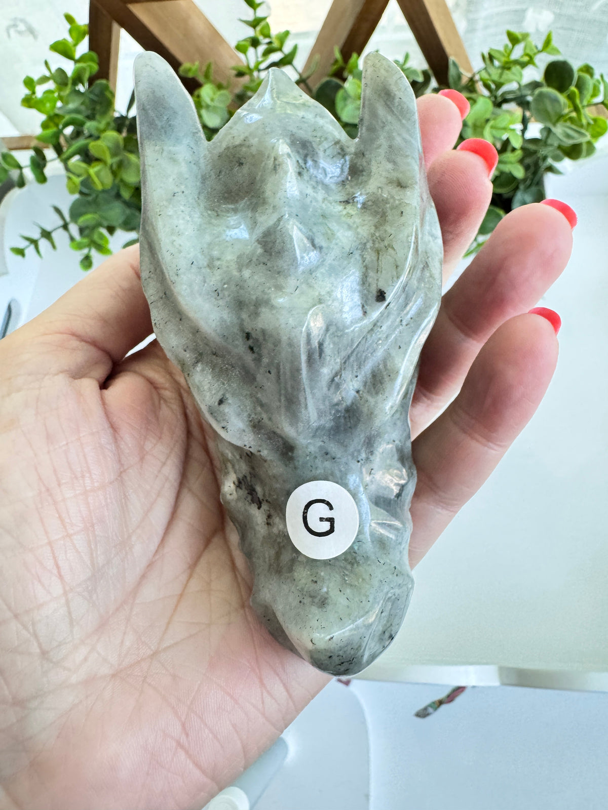 Labradorite Dragon Skull Carving (G) – 4.25 Inches