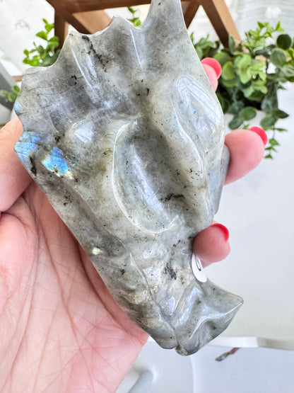 Labradorite Dragon Skull Carving (G) – 4.25 Inches