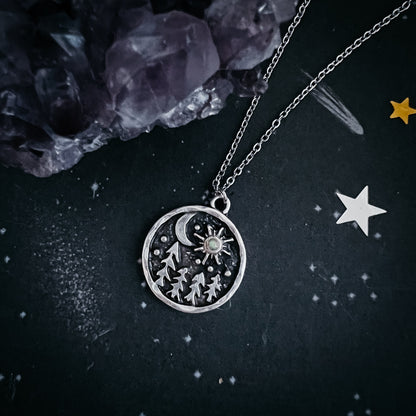 Starry Forest Night Necklace with Opal