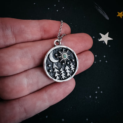 Starry Forest Night Necklace with Opal