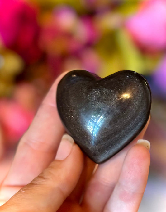 Silver Obsidian Crystal Hearts – 25-49 Grams